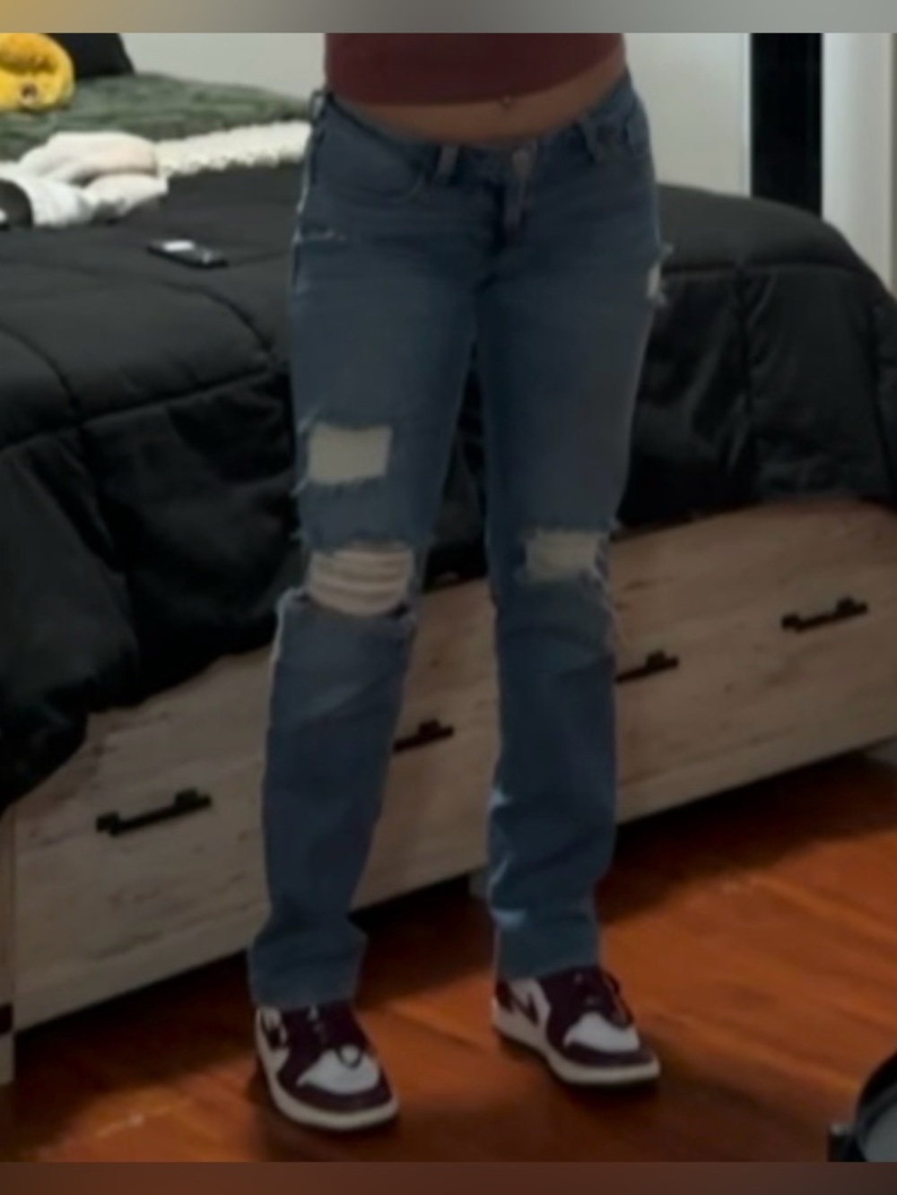 Hollister Blue Straight Leg Jeans with Distressed Details